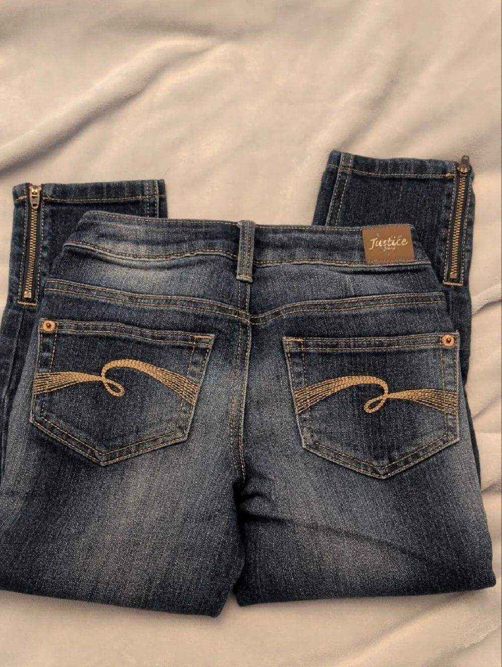 Justice Girls Dark Blue Skinny Jeans with Heart Pocket Accent